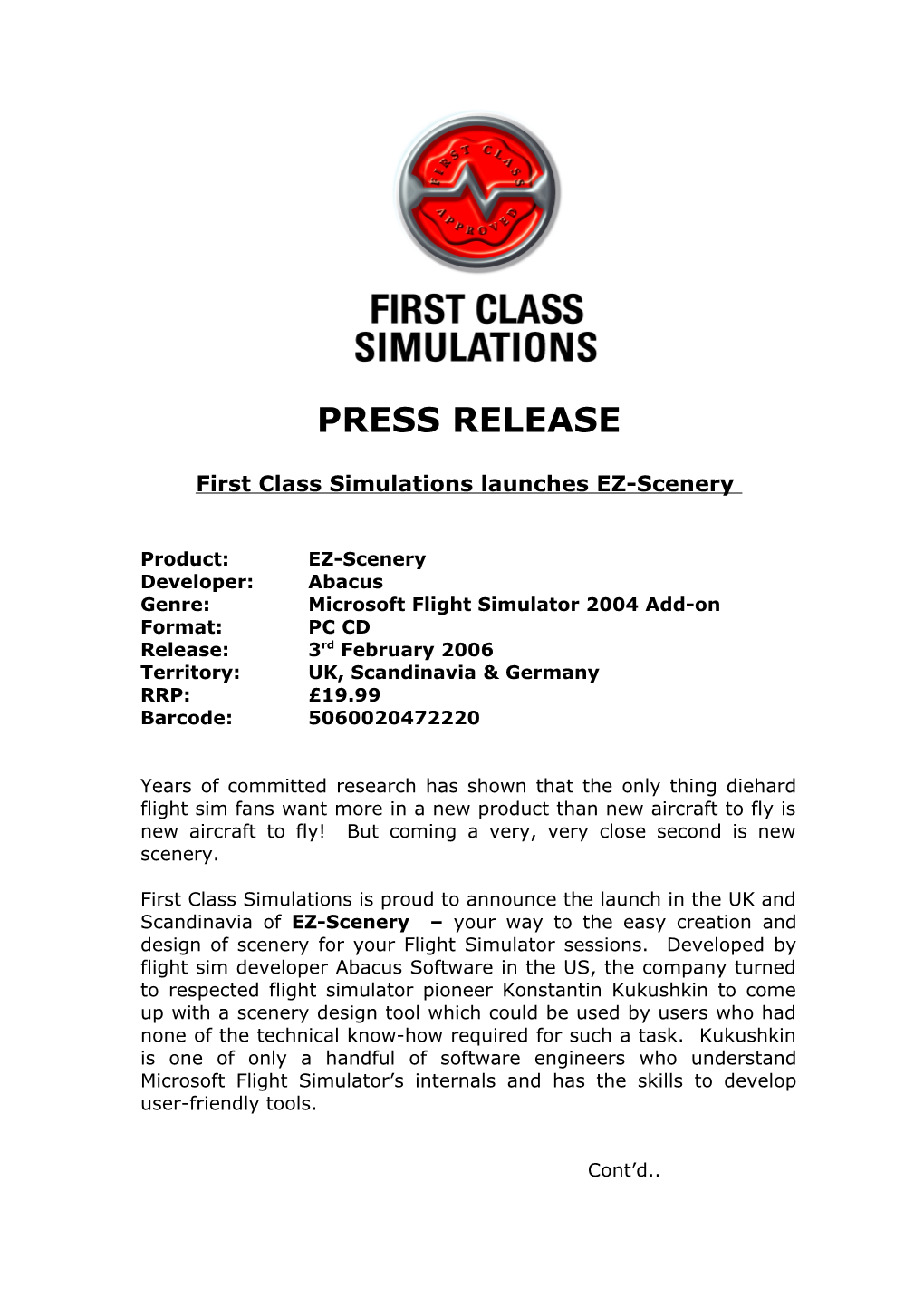 First Class Simulations Launches EZ-Scenery