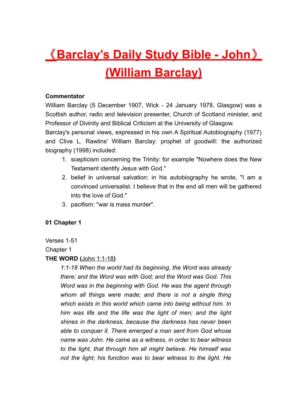 Barclay S Daily Study Bible-John (William Barclay)