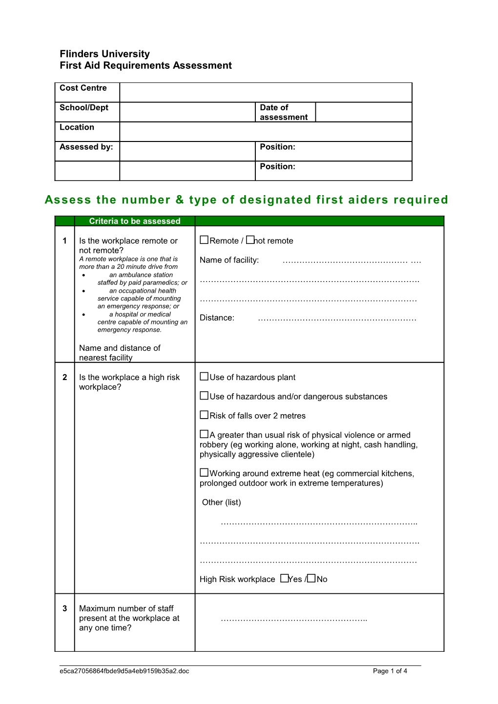 Assess the Number Type of Designated First Aiders Required
