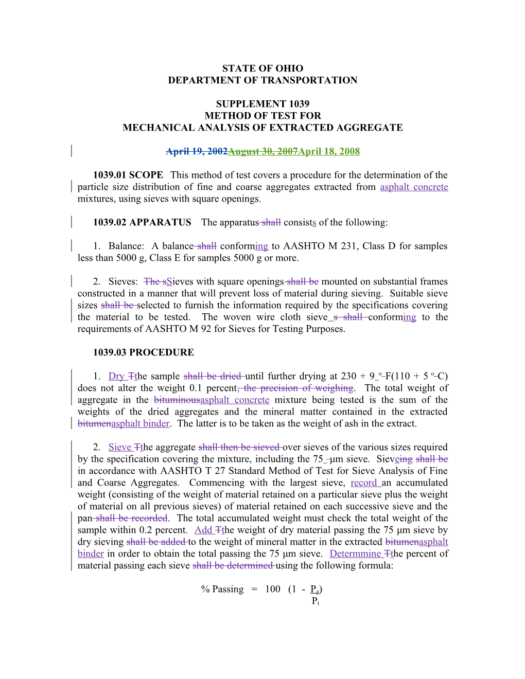 Method of Test for Mechanical Analysis of Extracted Aggregate