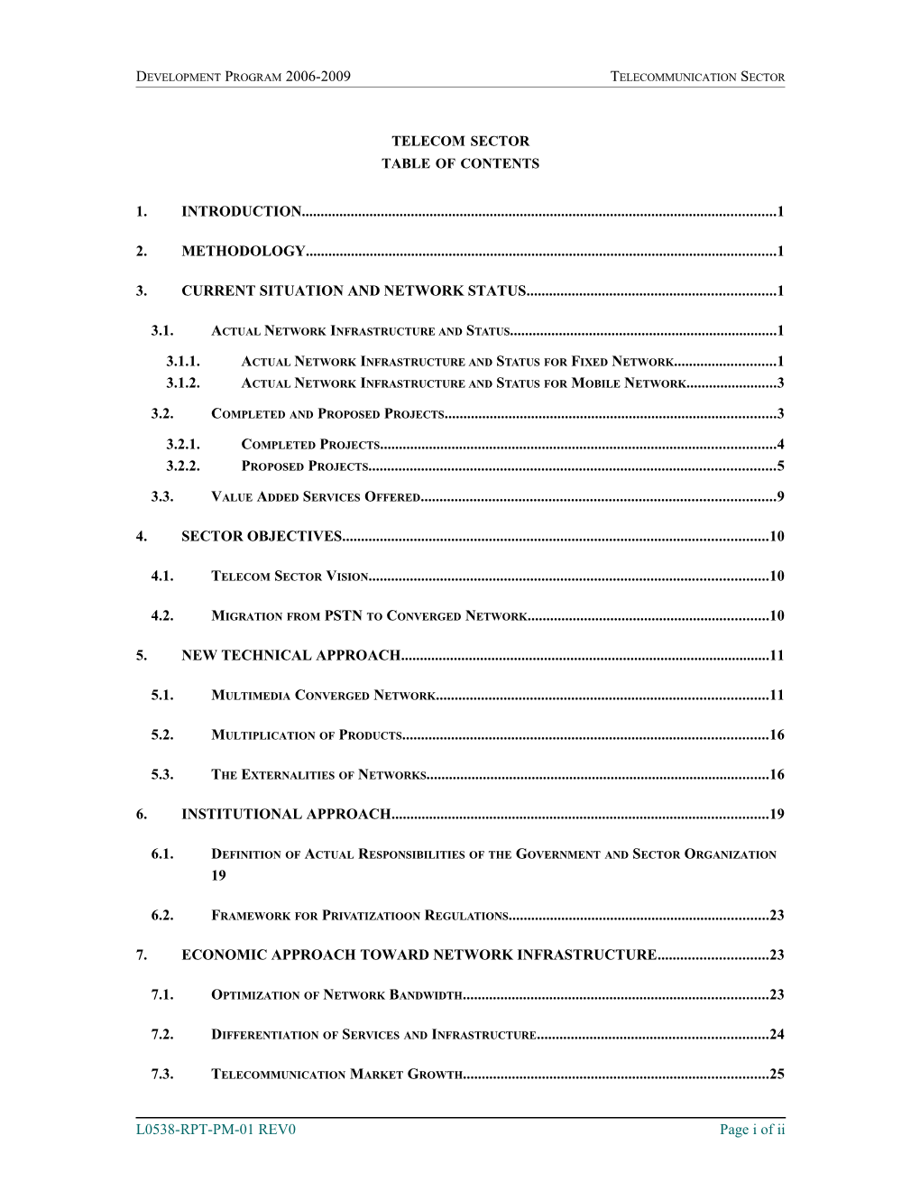 Development Program 2006-2009Telecommunication Sector