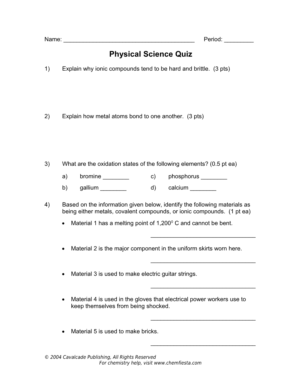 Physical Science Quiz