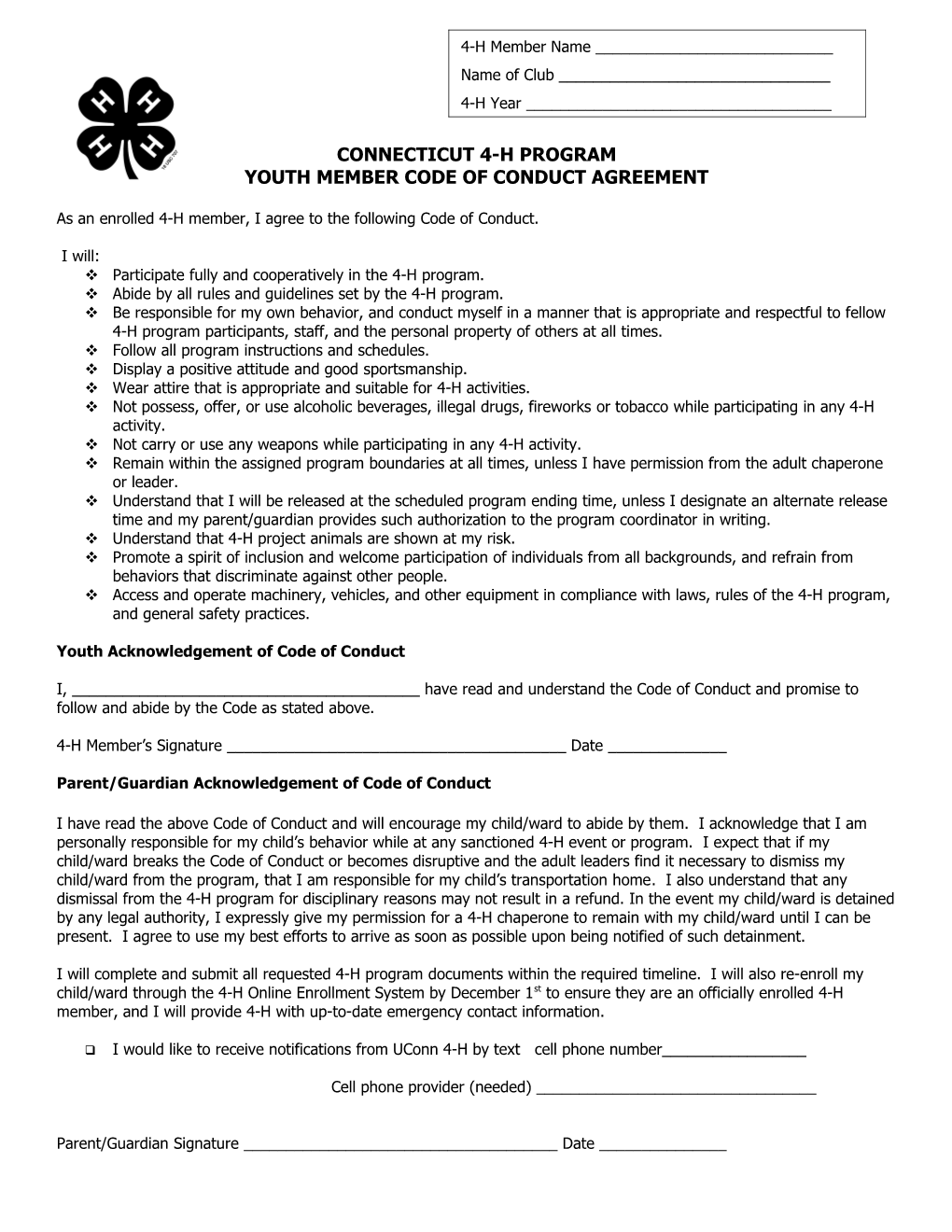 Youth Member Code of Conduct Agreement