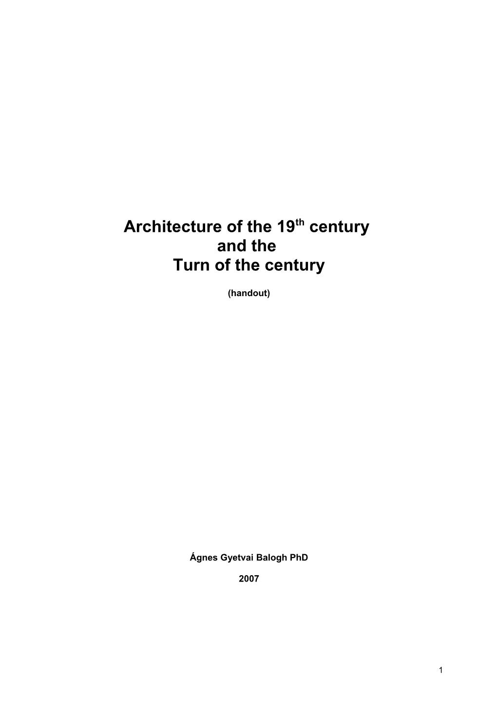 Architecture of the 19Th Century