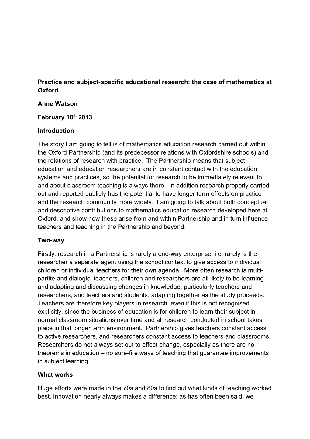 Practice and Subject-Specific Educational Research: the Case of Mathematics at Oxford
