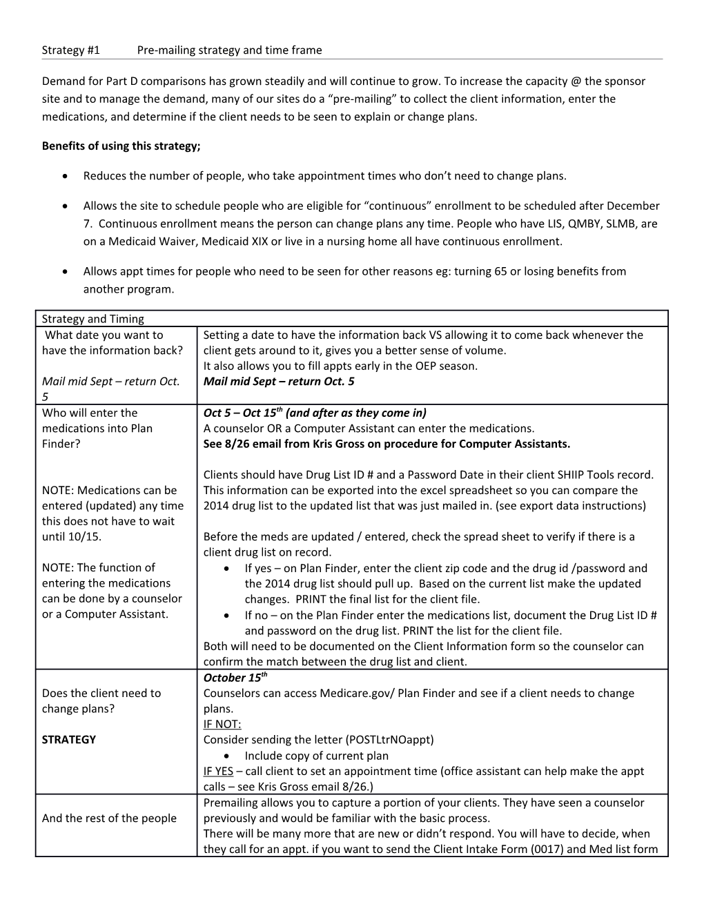 Strategy #1 Pre-Mailing Strategy and Time Frame