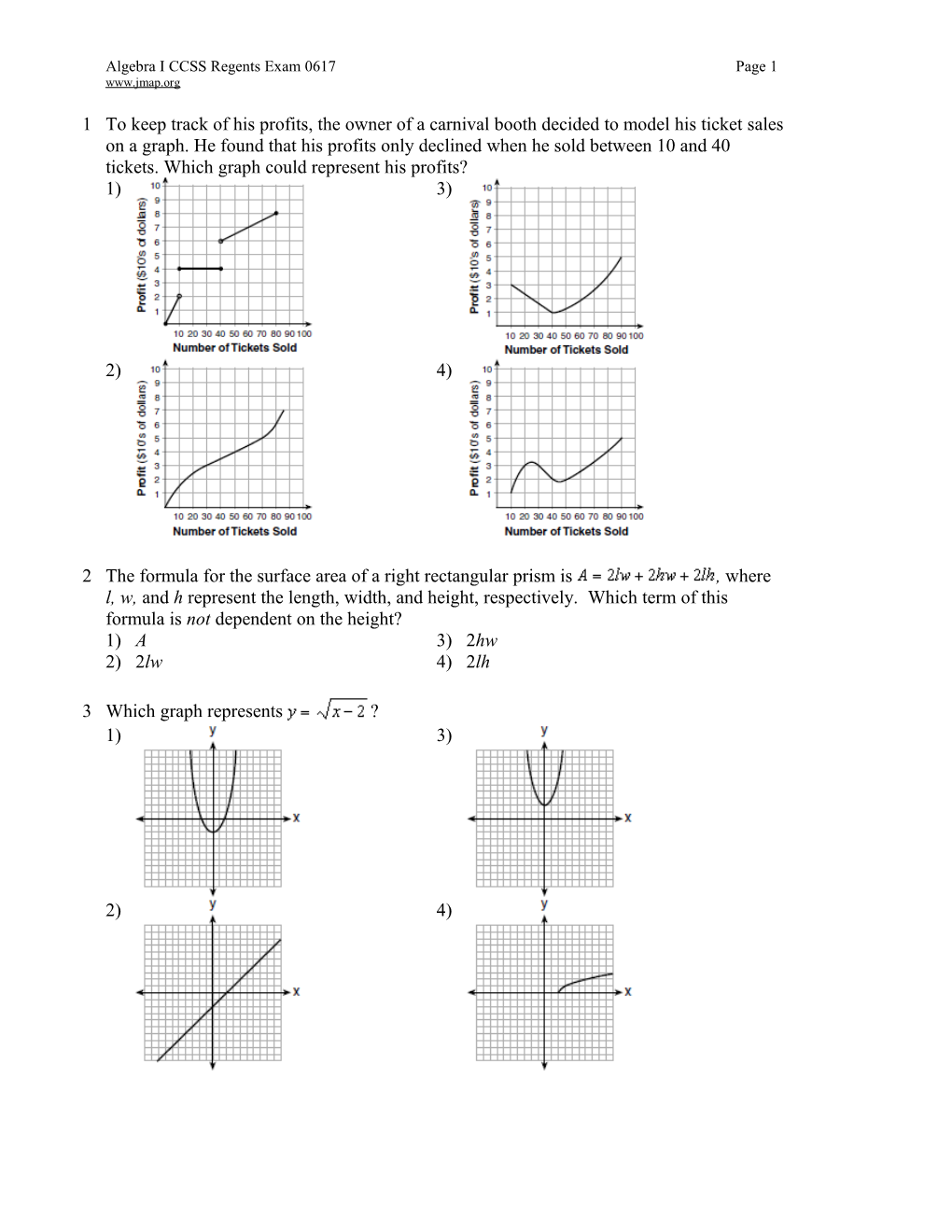 Algebra ICCSS Regents Exam 0617Page 1