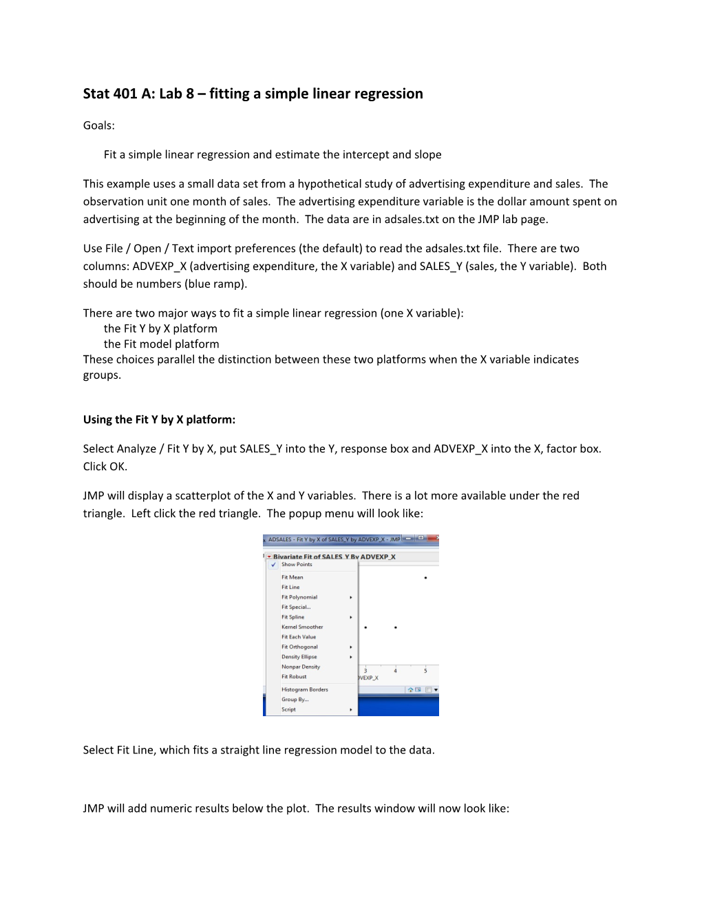 Stat 401 A: Lab 8 Fitting a Simple Linear Regression