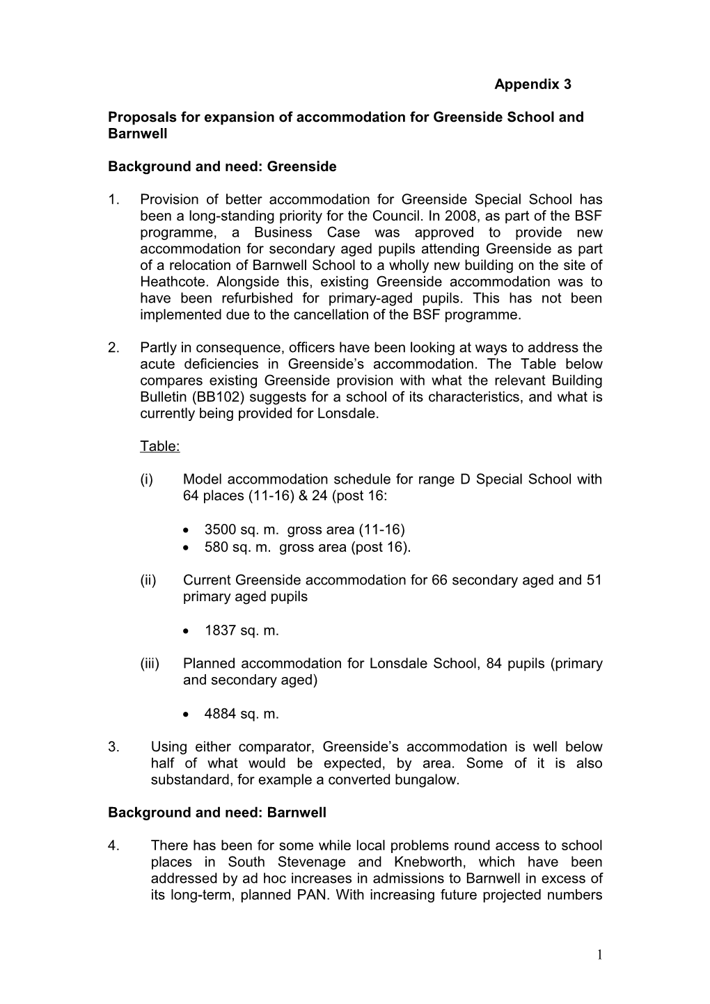 Proposals for Expansion of Accommodation for Greensideschool and Barnwell