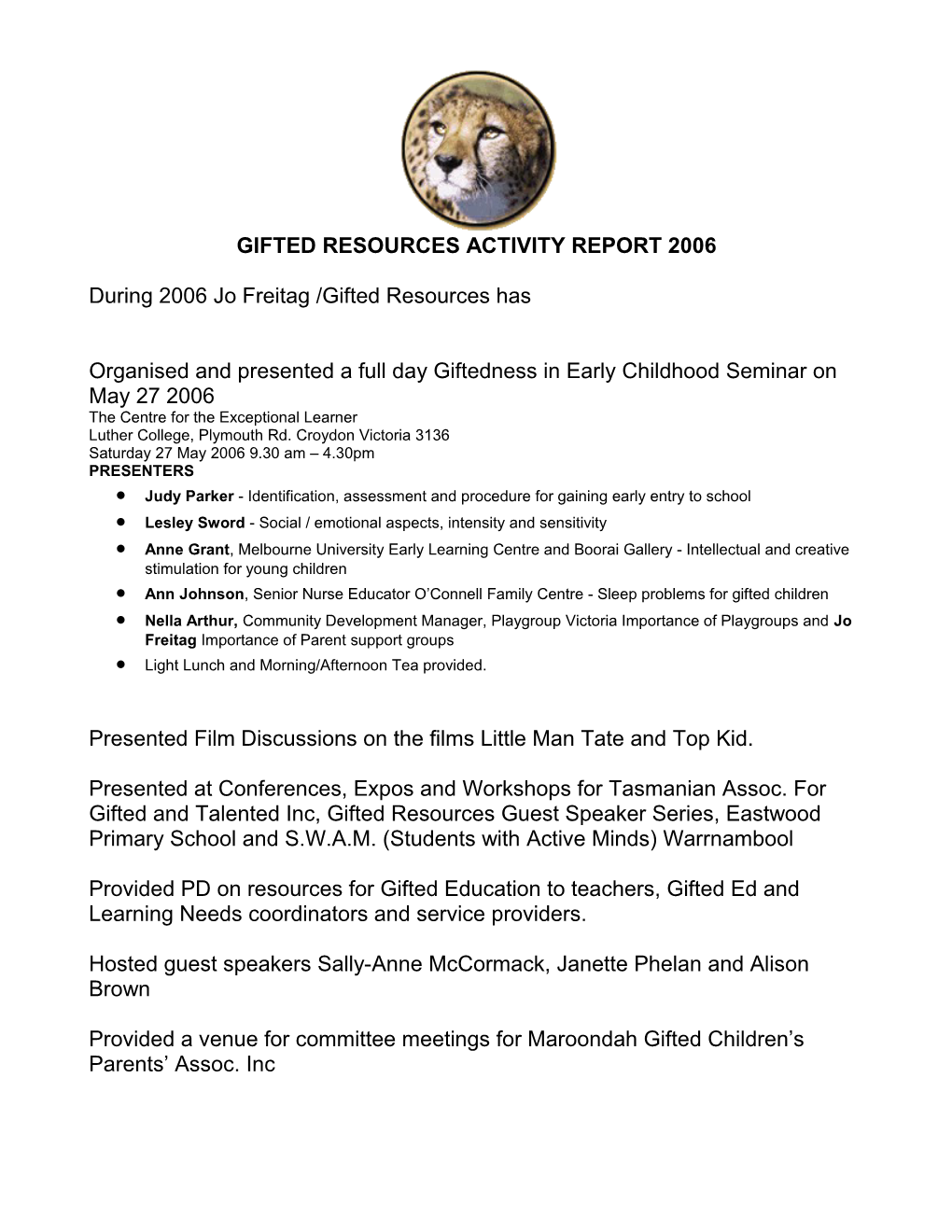 Gifted Resources Activity Report 2006