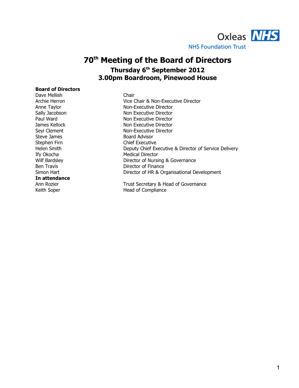 70Thmeeting of the Board of Directors