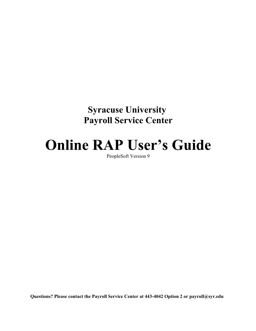 Online RAP User S Guide
