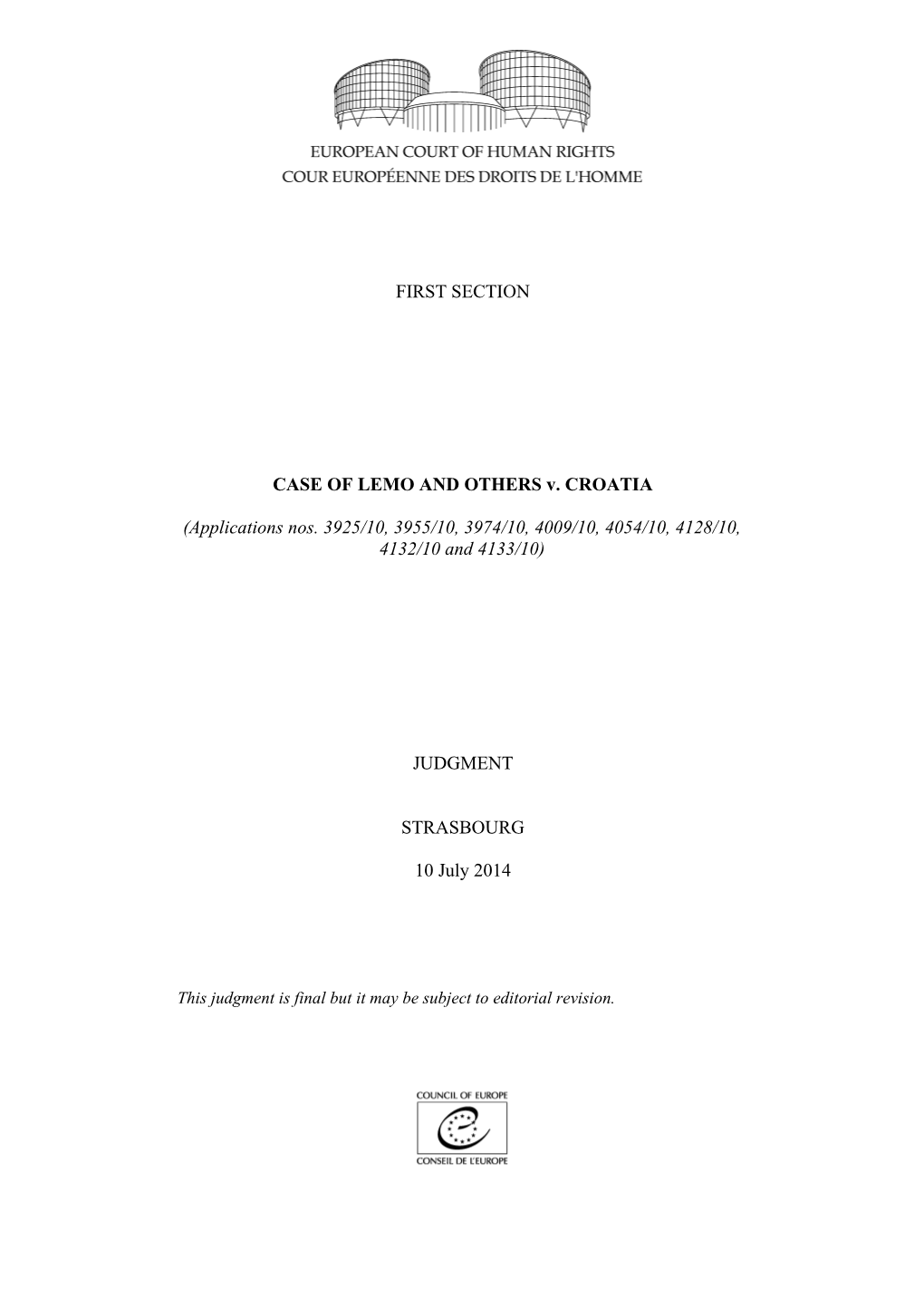 CASE of LEMO and OTHERS V. CROATIA