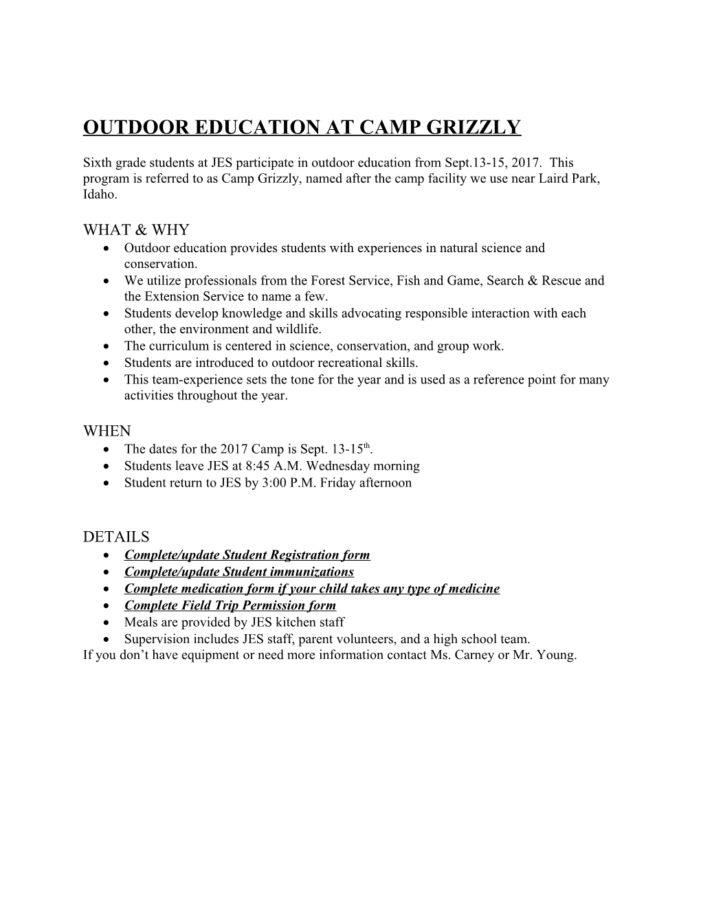Outdoor Education at Campgrizzly