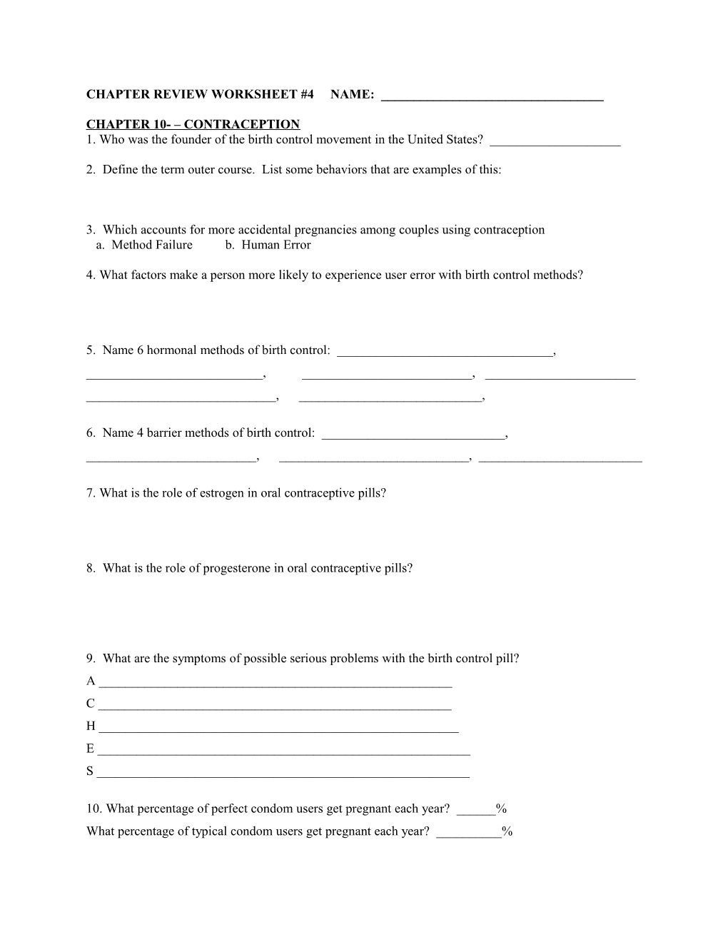 Chapter Review Worksheet #4 Name: ______