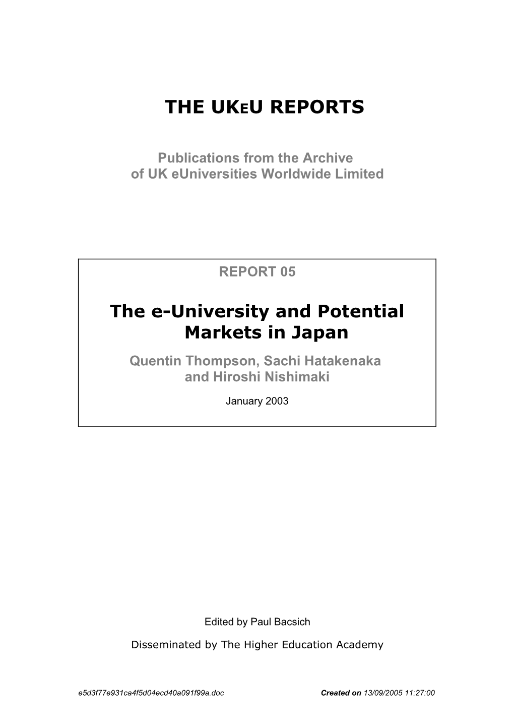 The E-University and Potential Markets in Japan