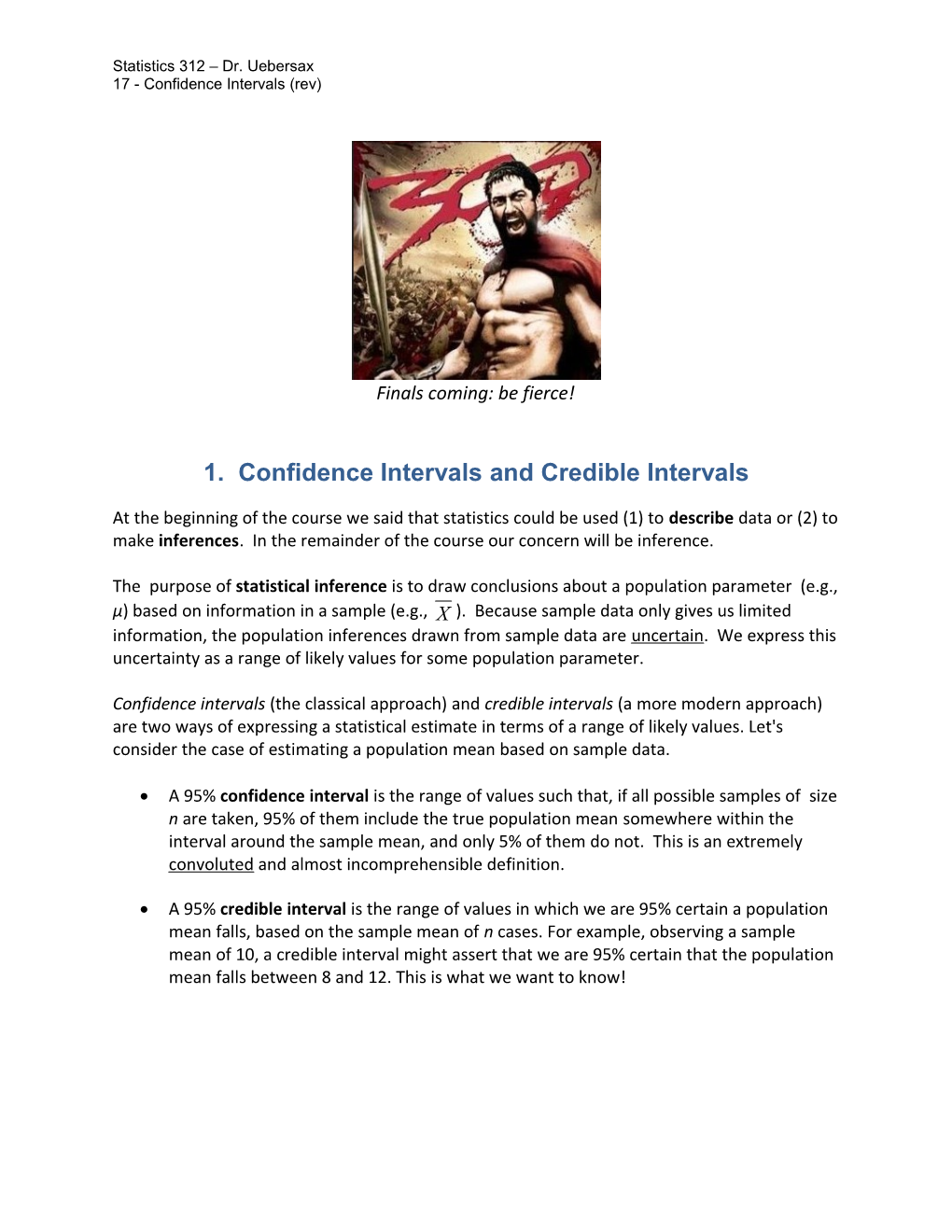 1. Confidence Intervals and Credible Intervals