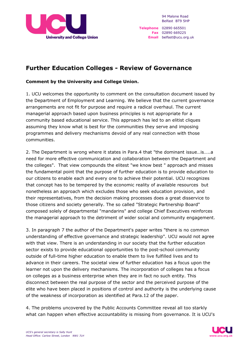 Further Education Colleges - Review of Governance