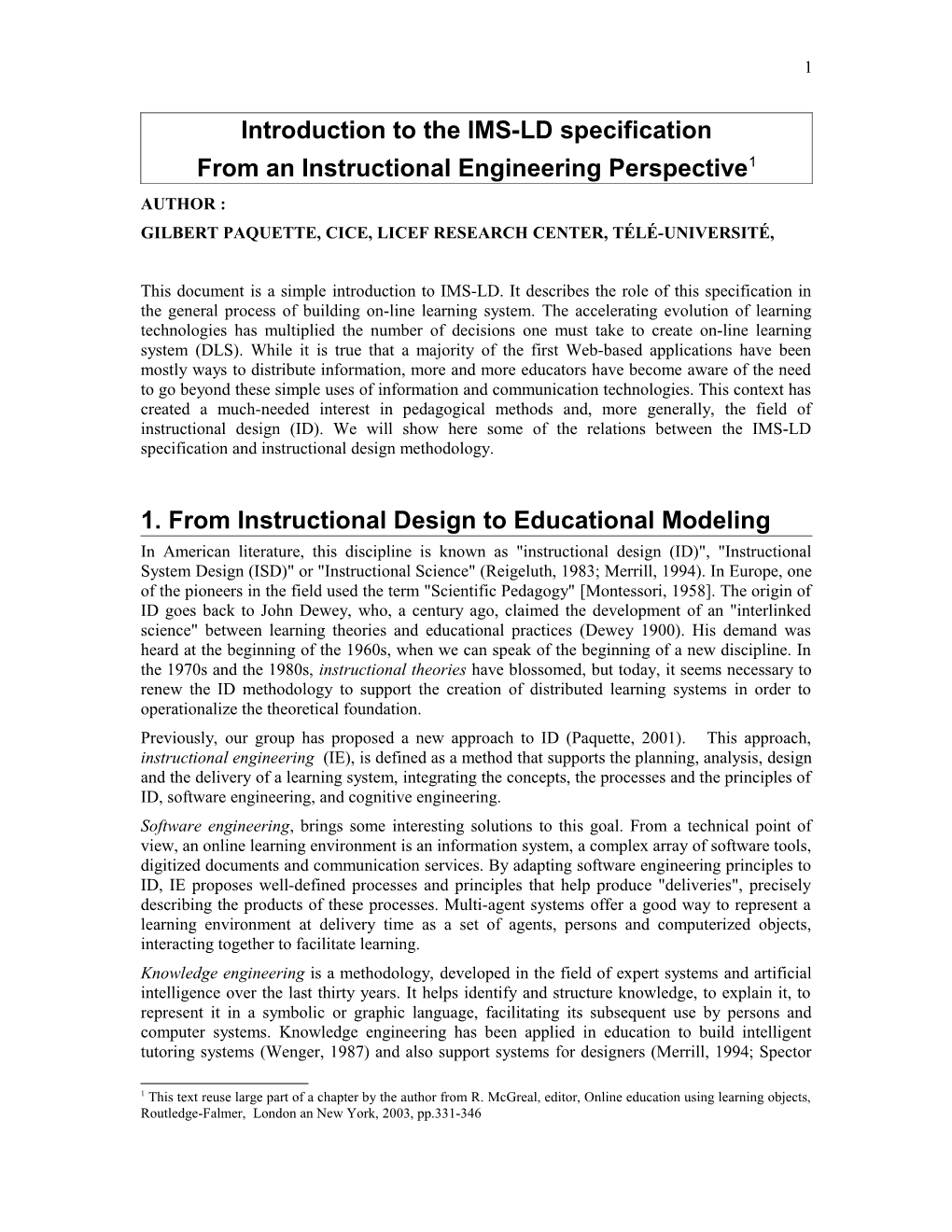 Instructional Engineering and Educational Modeling Languages