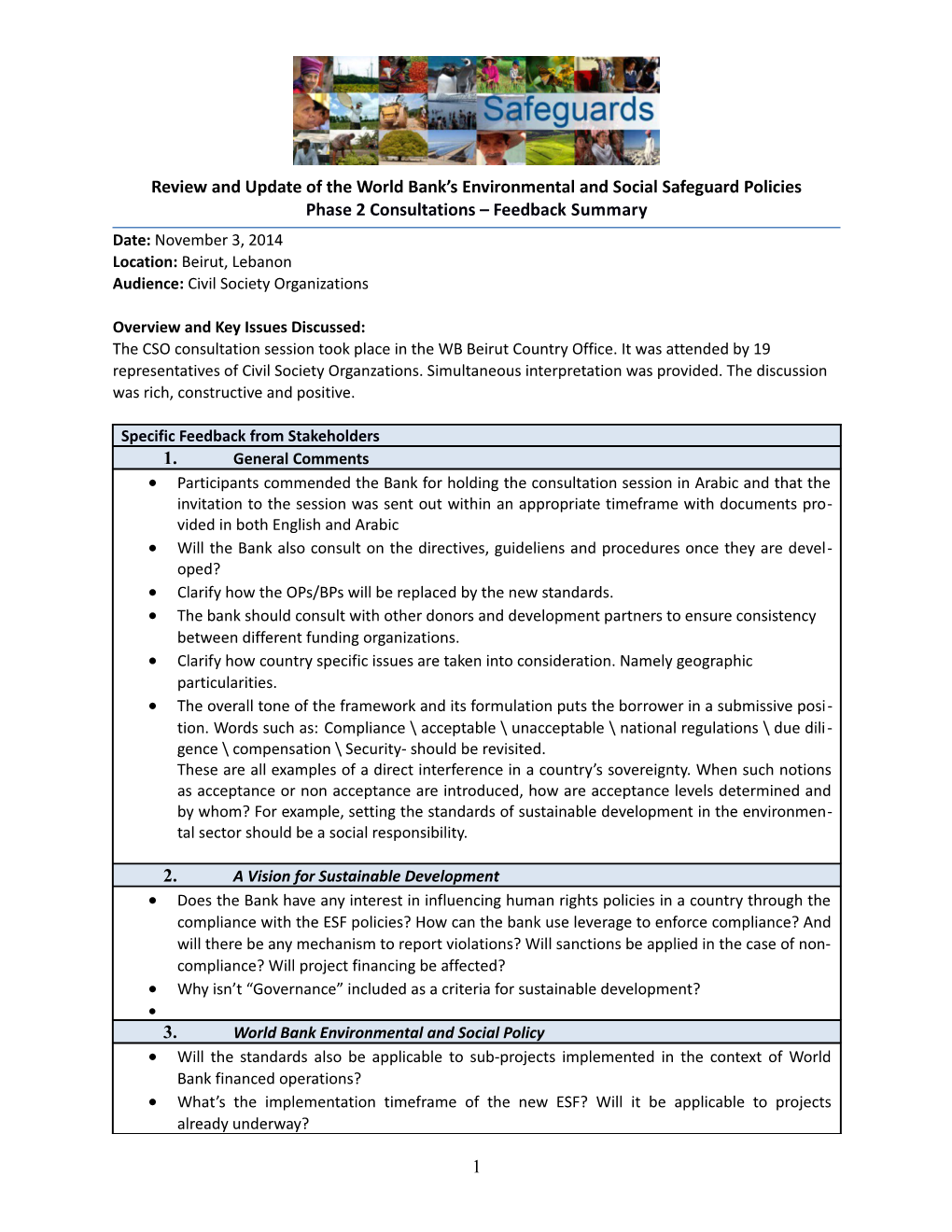 Safeguard Policiesreview and Update - Phase 2 Consultations Feedback Summary