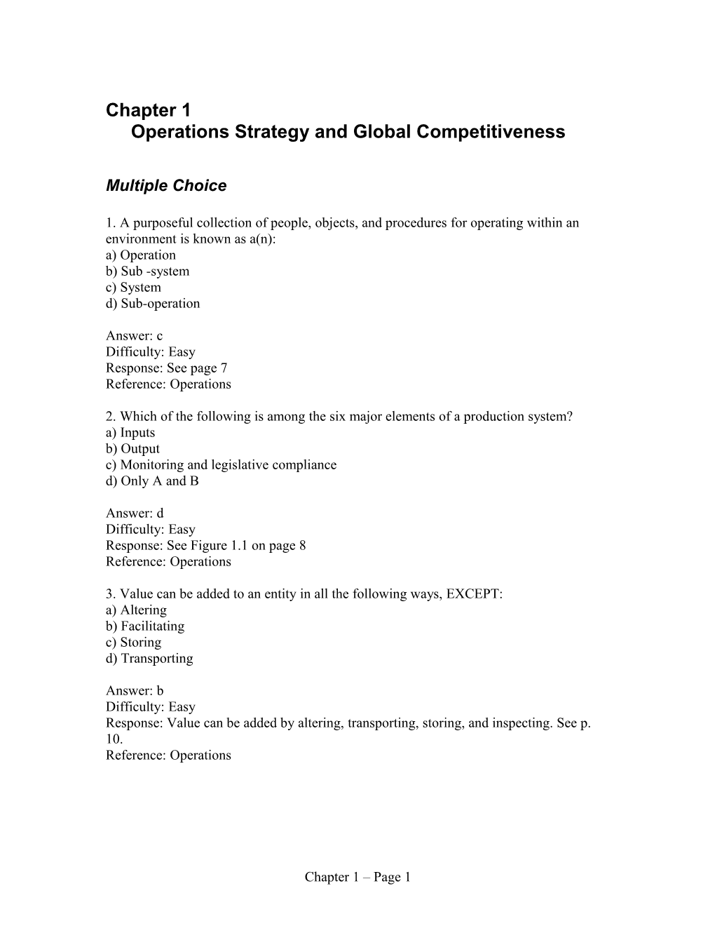Chapter 1Operations Strategy and Global Competitiveness