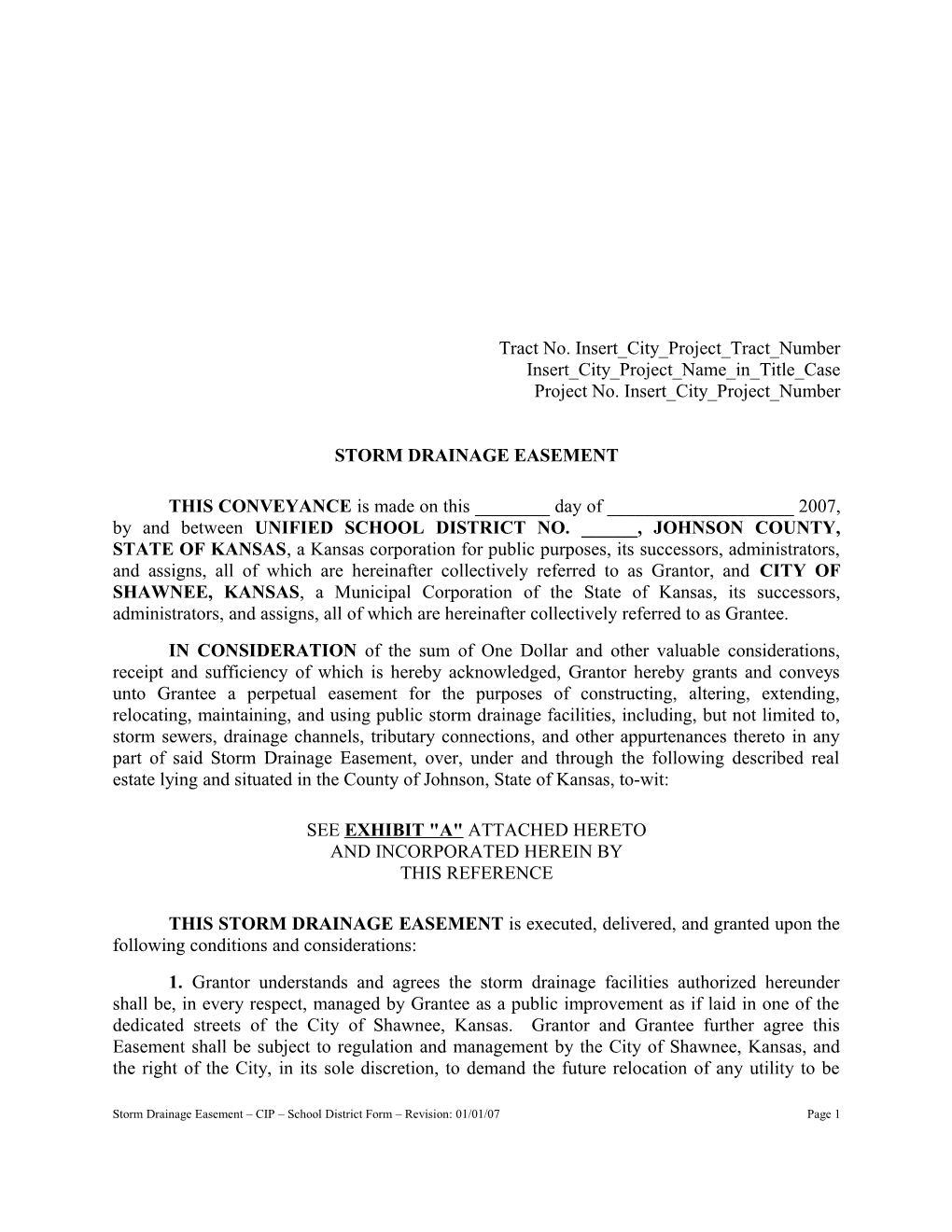 Storm Drainage Easement - CIP - School District Form