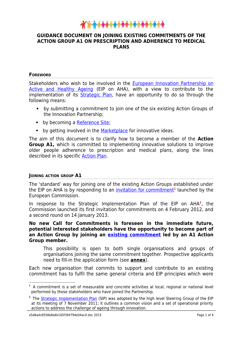 Guidance Document on Joining Existing Commitments of the Action Group A1 on Prescription