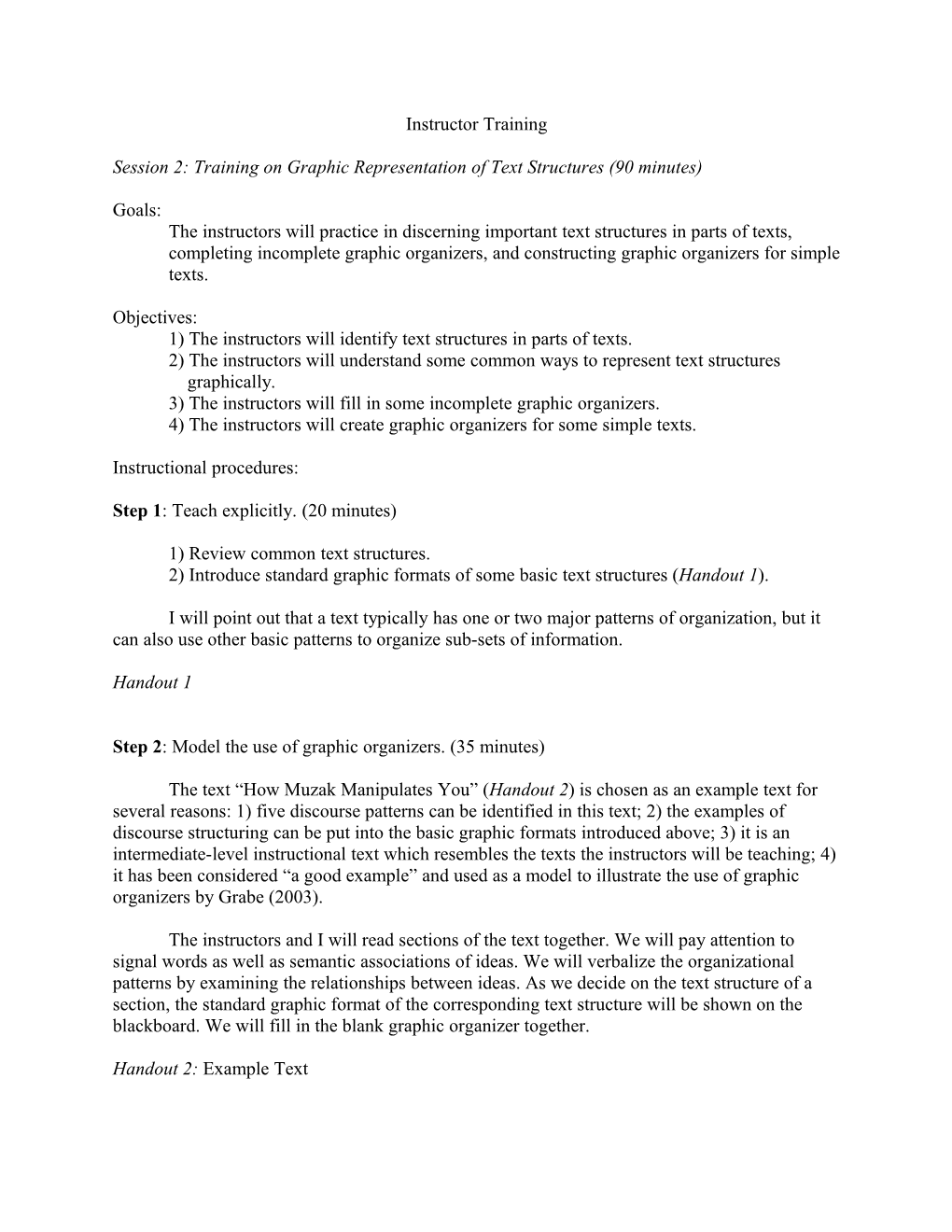 Session 1: Training on Text Structure Knowledge (90 Minutes)