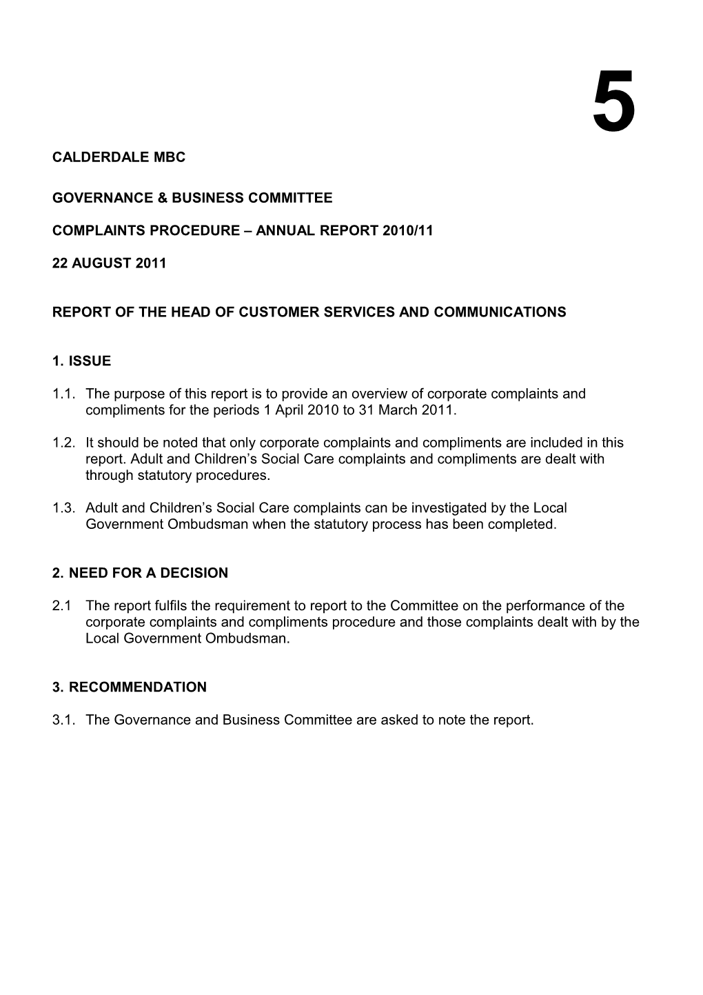 Complaints Procedure Annual Report 2010/11