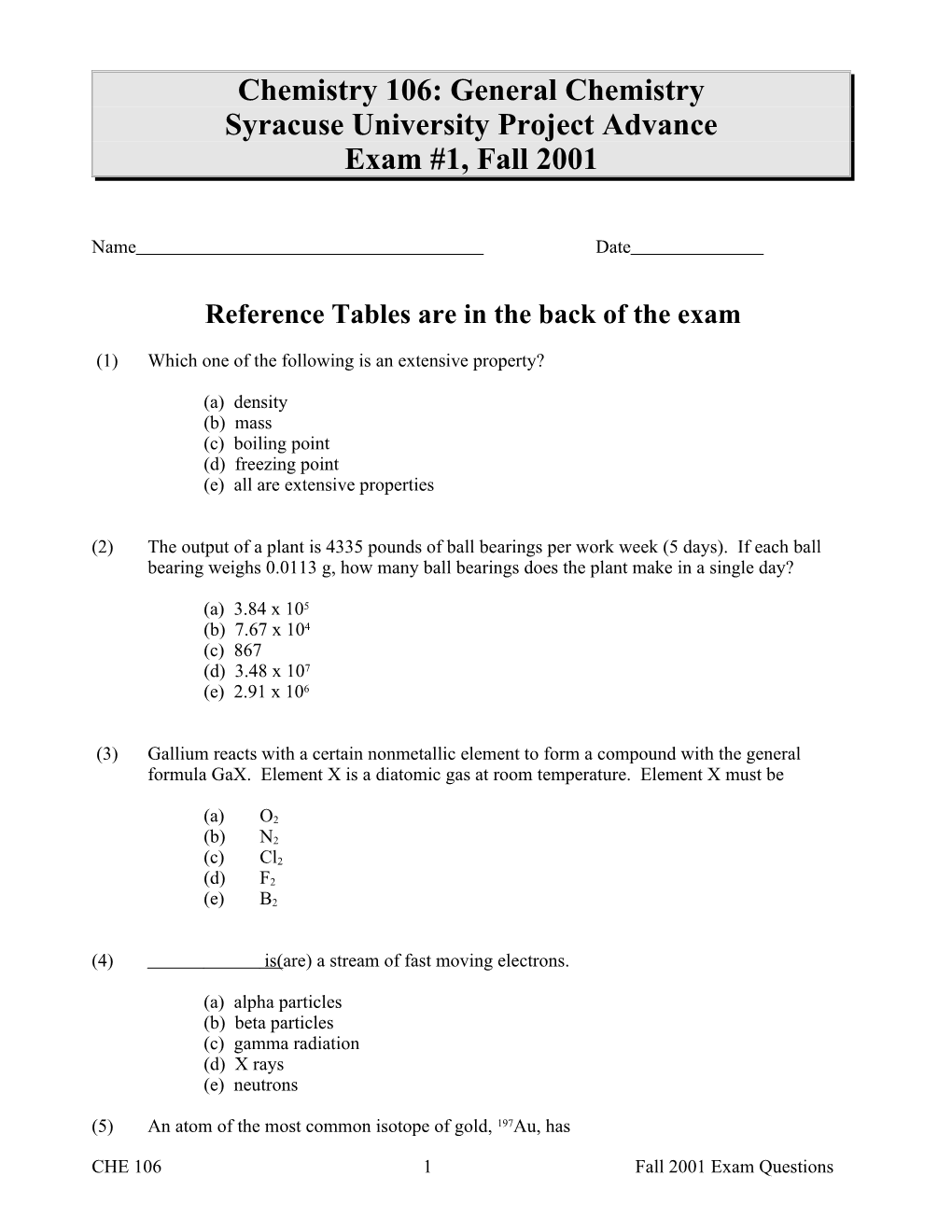 Reference Tables Are in the Back of the Exam