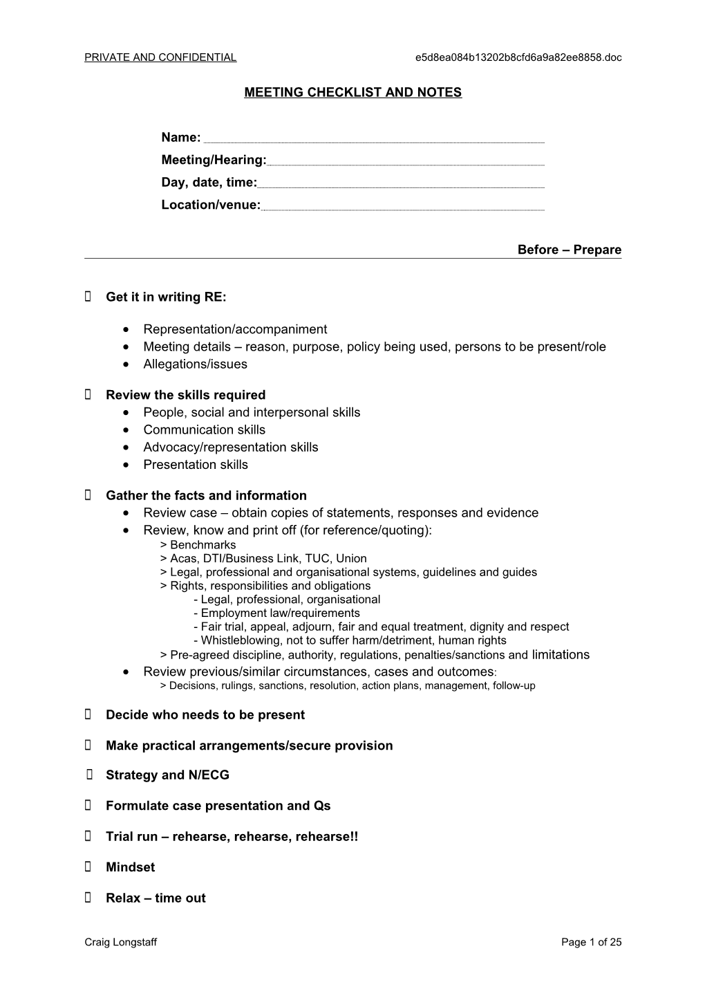 PRIVATE and Confidentialrepresentation - 2B Hearing Checklist and Notes