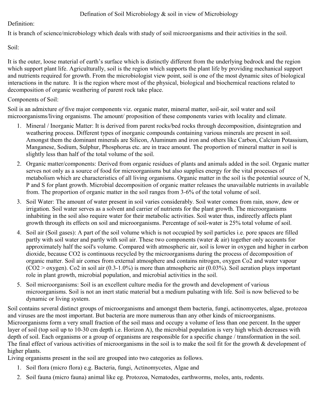 Defination of Soil Microbiology & Soil in View of Microbiology