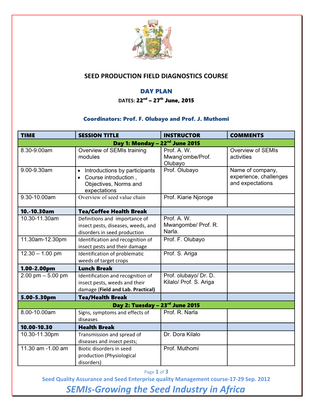 Seed Production Field Diagnostics Course