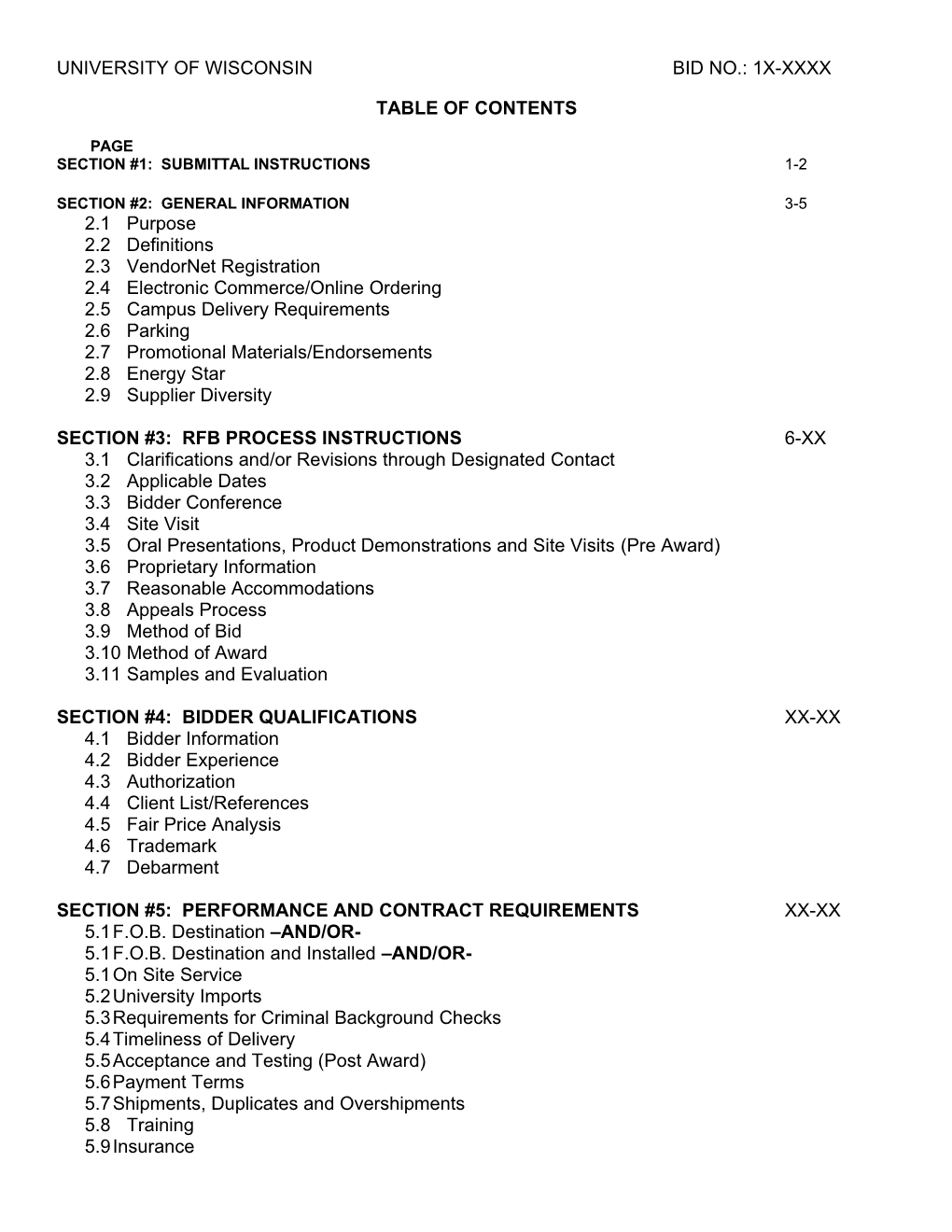 Special Conditions of Bid