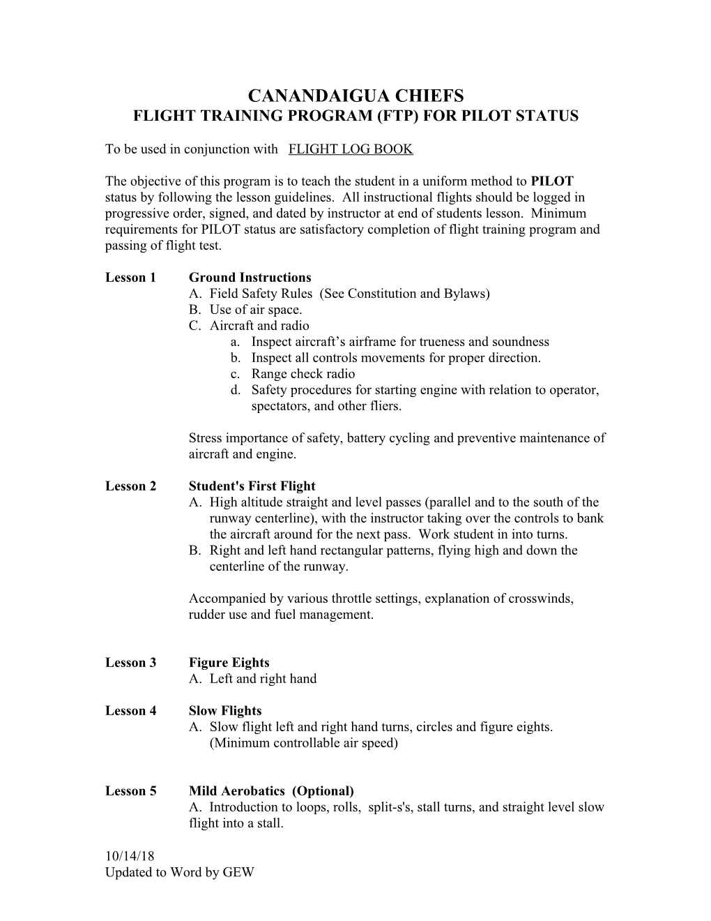 Flight Training Program (Ftp) for Pilot Status