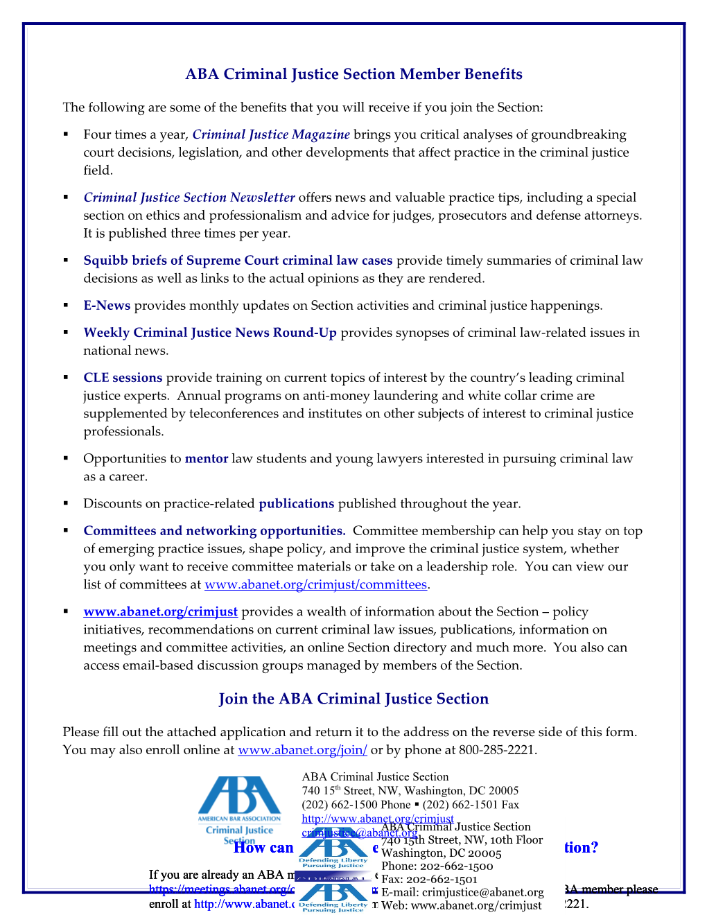 ABA Criminal Justice Section Member Benefits