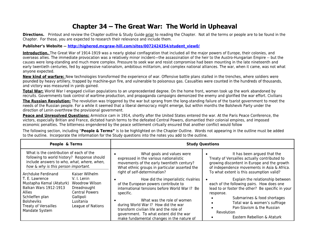 Chapter 34 the Great War: the World in Upheaval