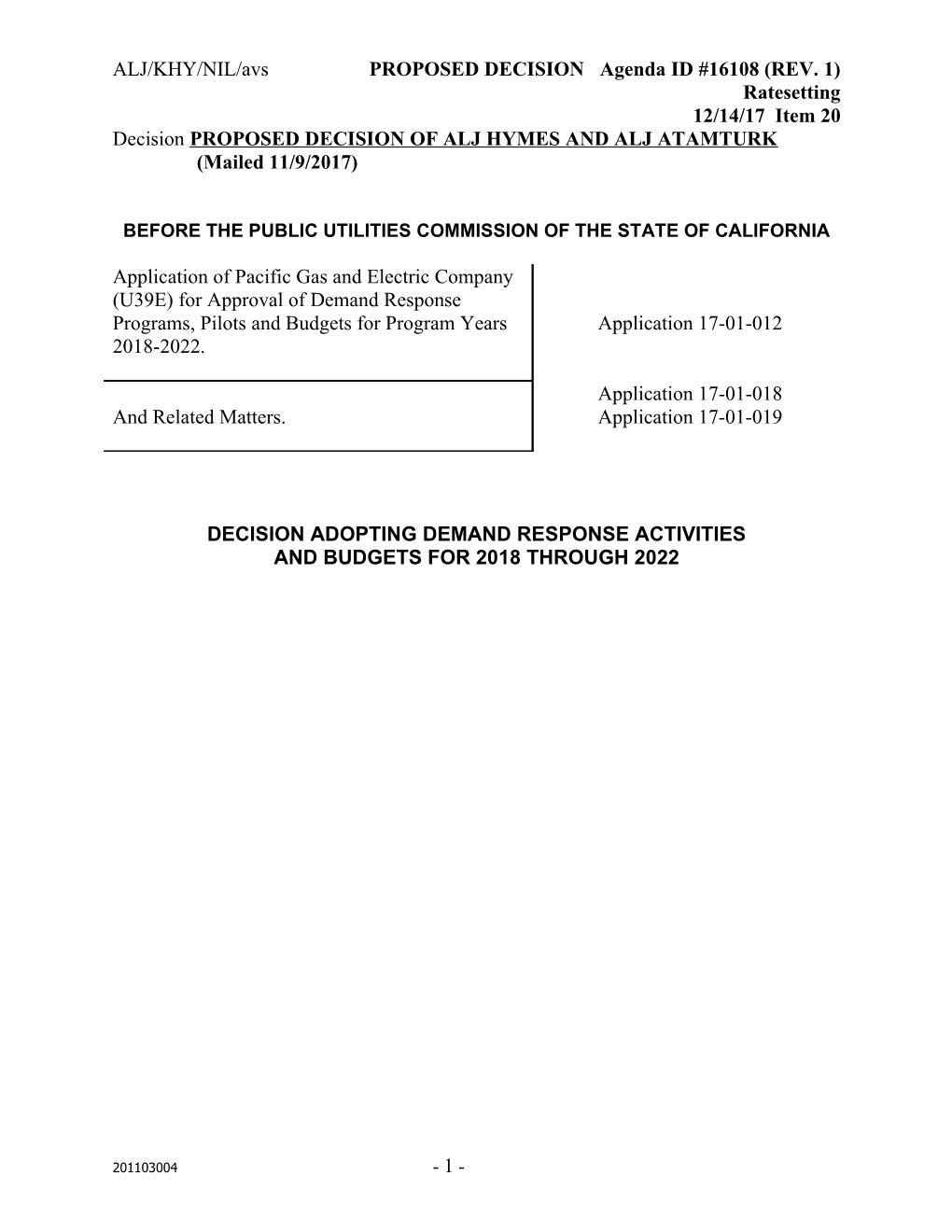 10/30/17 Internal Review Draft; Subject to ALJ Division Review