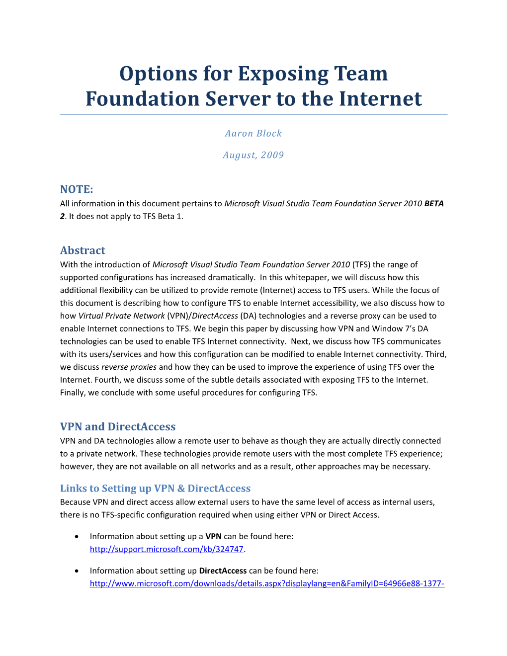 Options for Exposing Team Foundation Server to the Internet