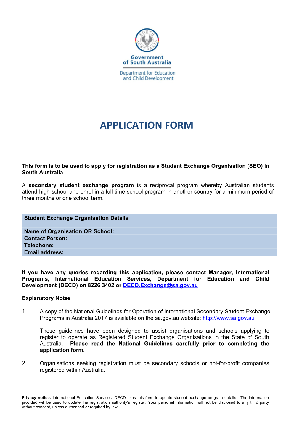 Registration for SEO Application