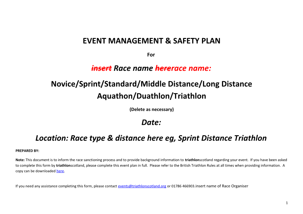 Event Management & Safety Plan