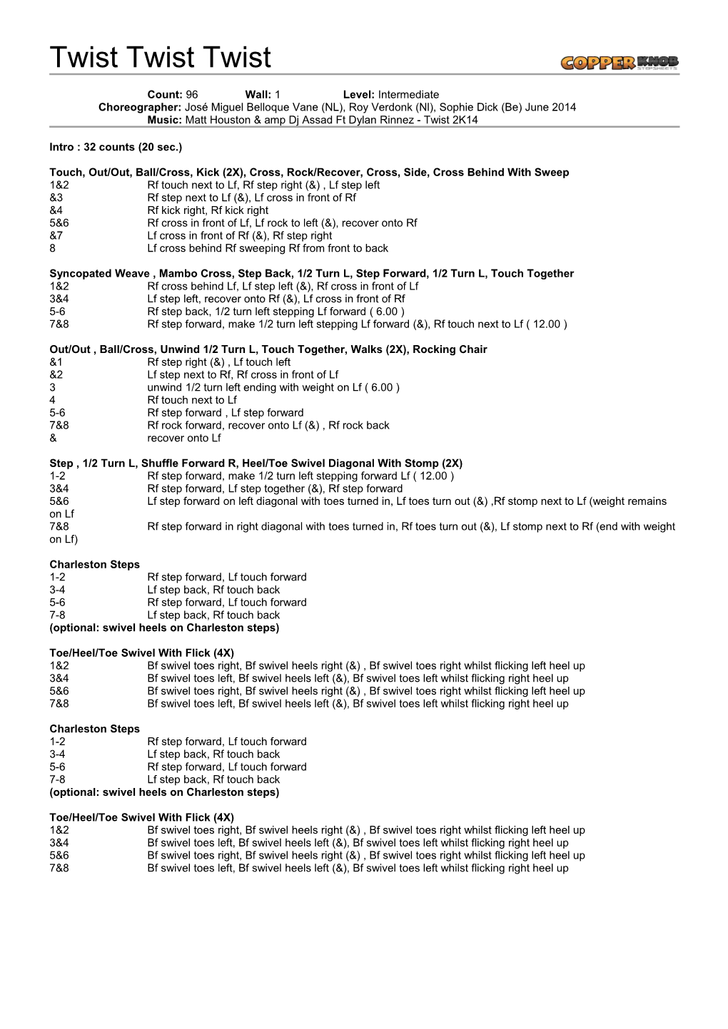 Copperknob - Linedance Stepsheets - Twist Twist Twist