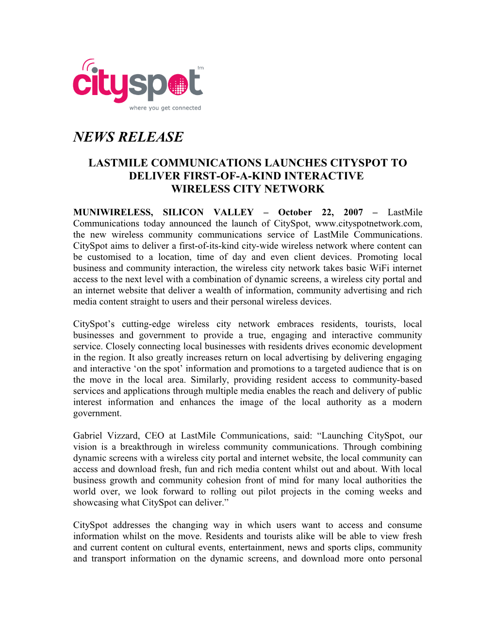 Cityspot Launch Announcement