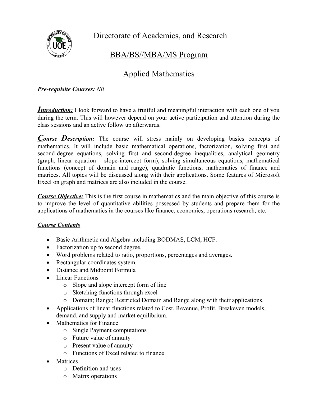 BBA/BS MBA/MS Program