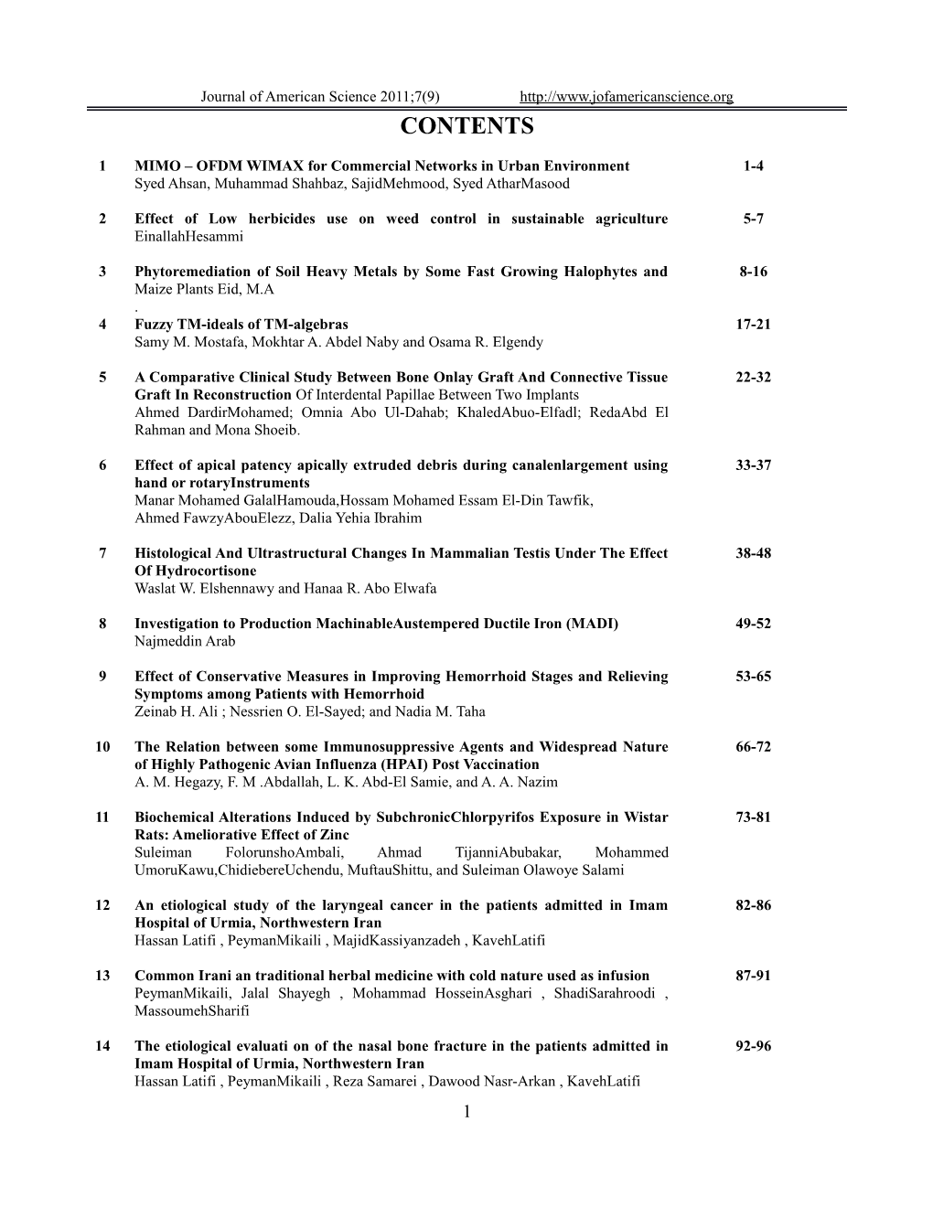 Journal of American Science 2011;7(9)