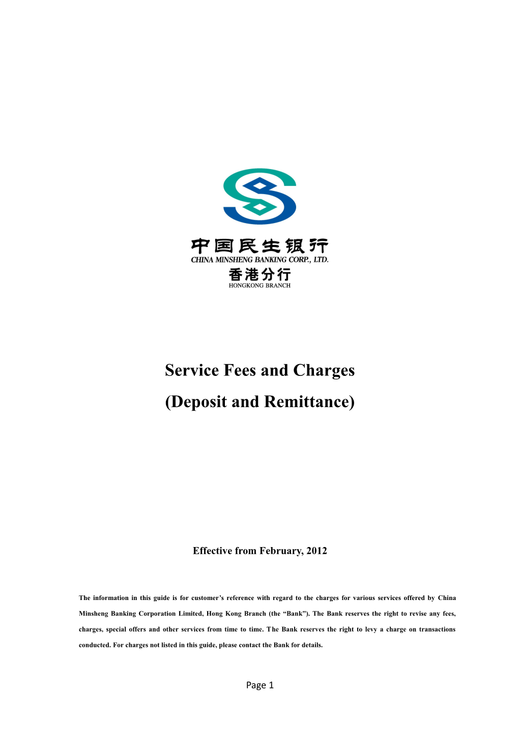 Service Fees and Charges