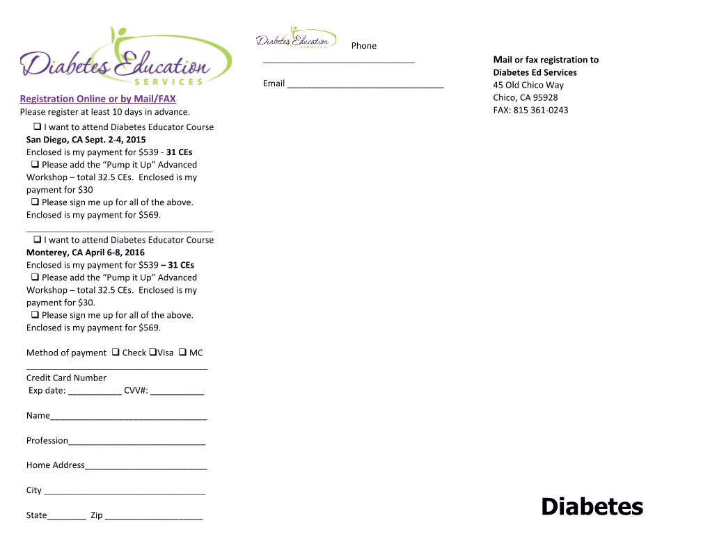 Diabetes Educator Course Brochure and Registration