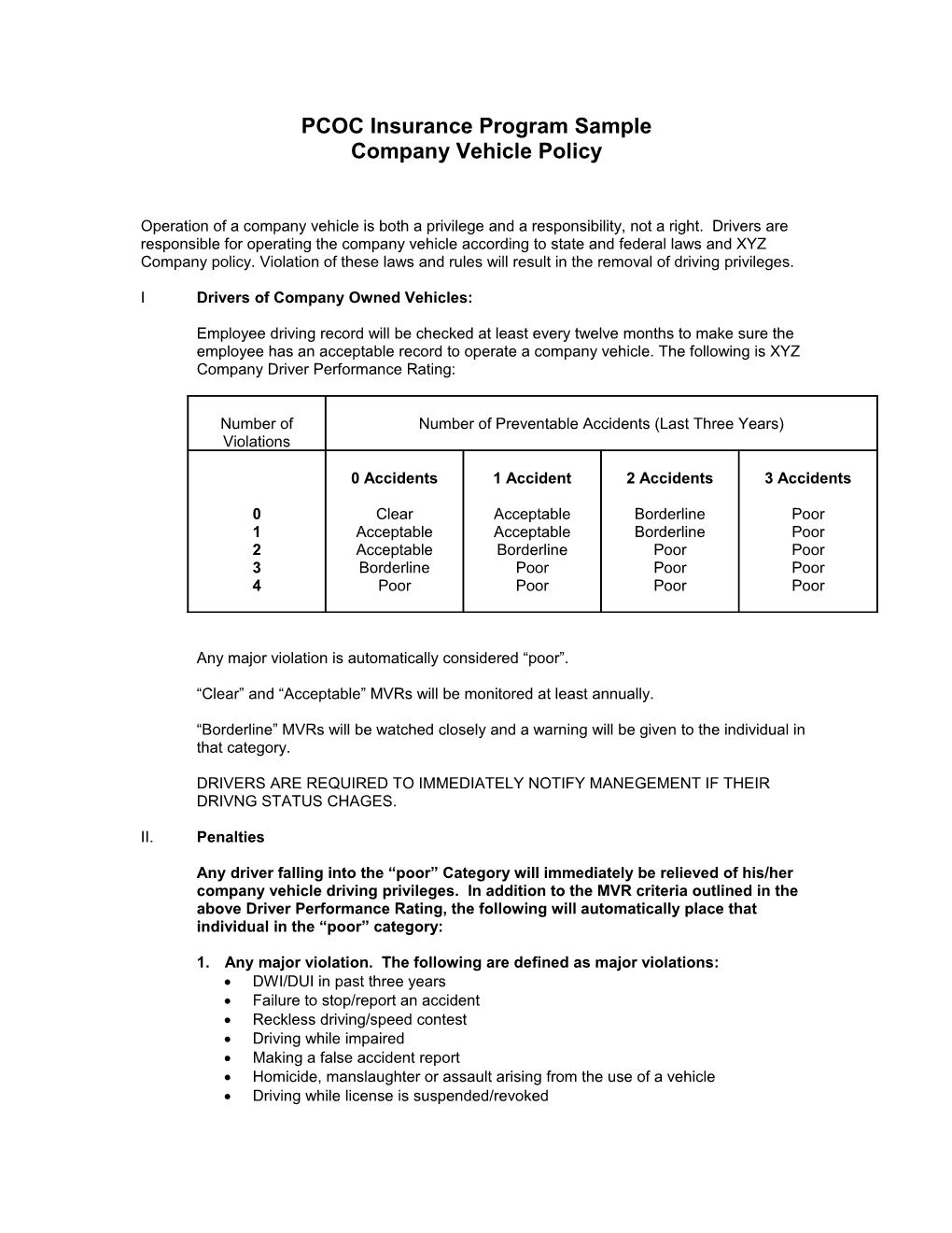 PCOC Insurance Program Sample