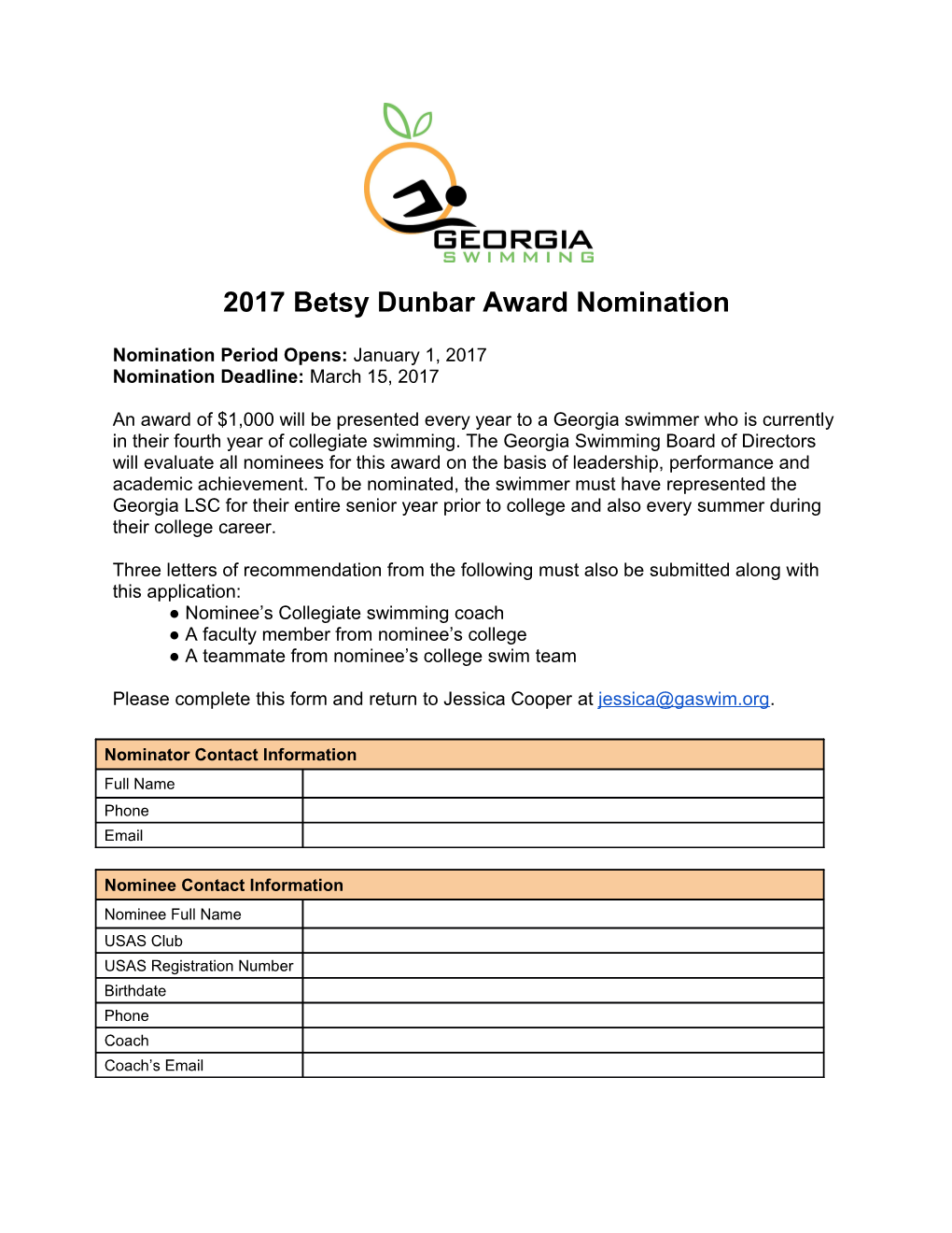 2017 Betsy Dunbar Award Nomination