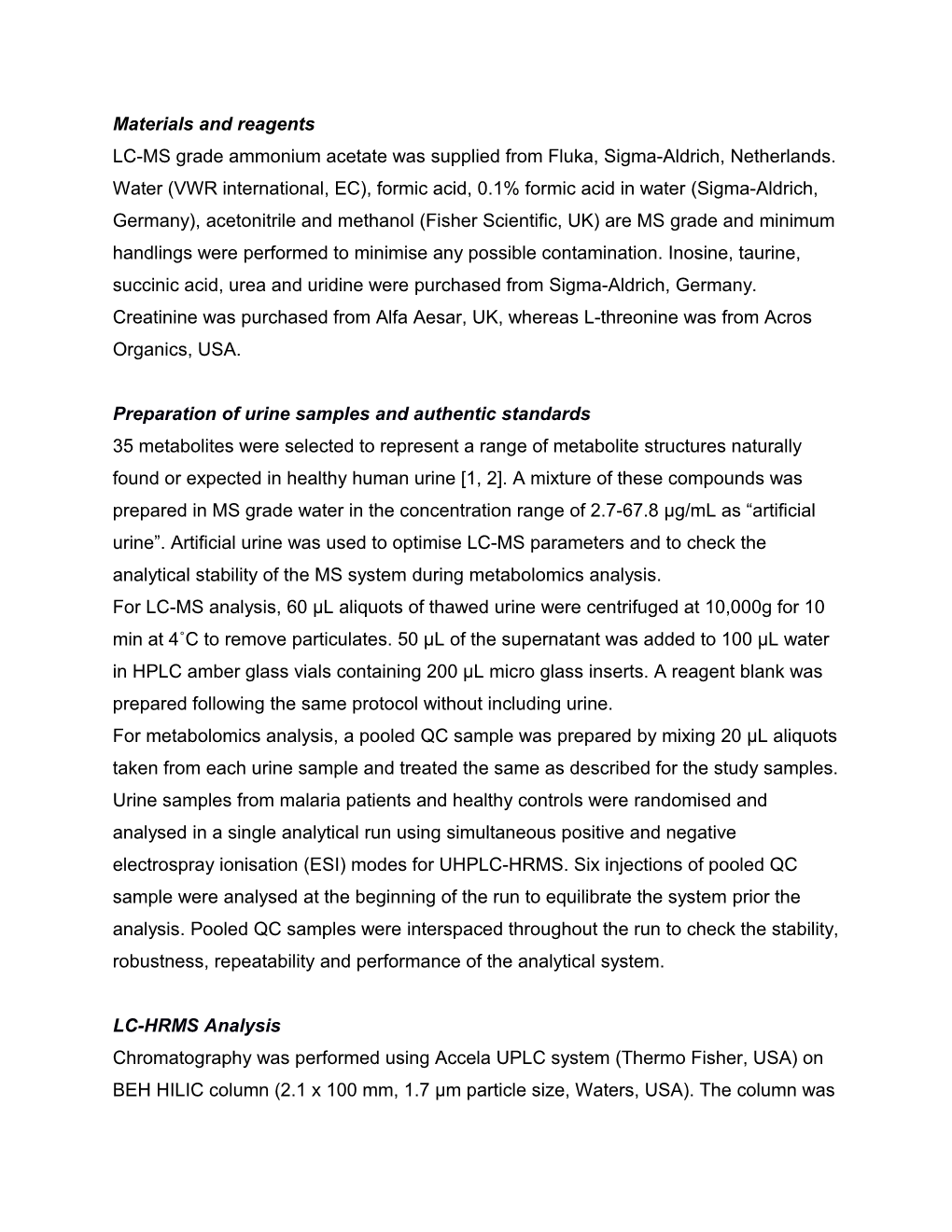 Preparation of Urine Samples and Authentic Standards